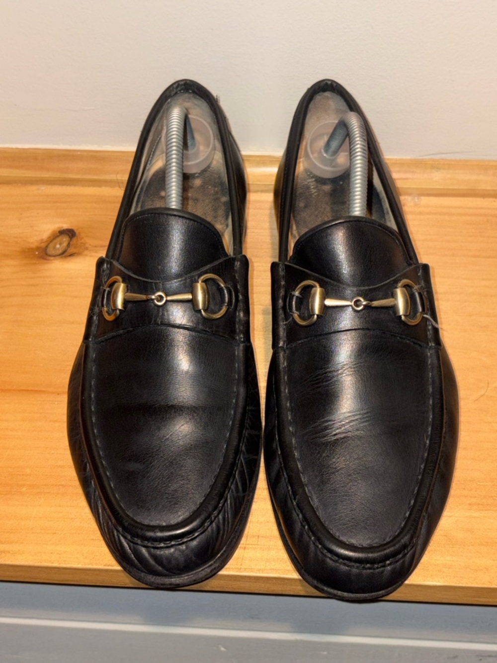 Gucci Black Leather Horsebit Loafers with Gold Hardware